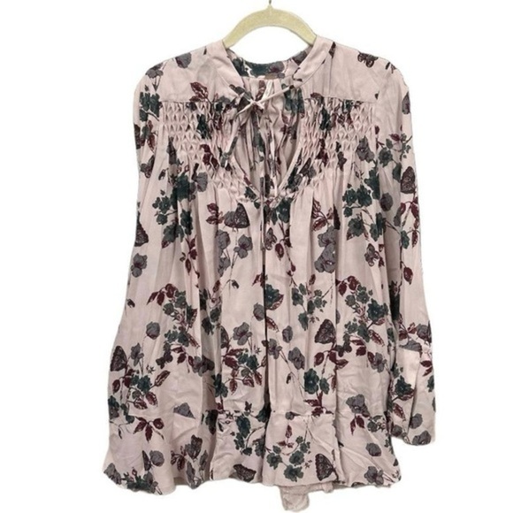 Free‎ People Oversized Tunic Smock Top – Pink & Purple Floral, Size Small - Picture 3 of 6